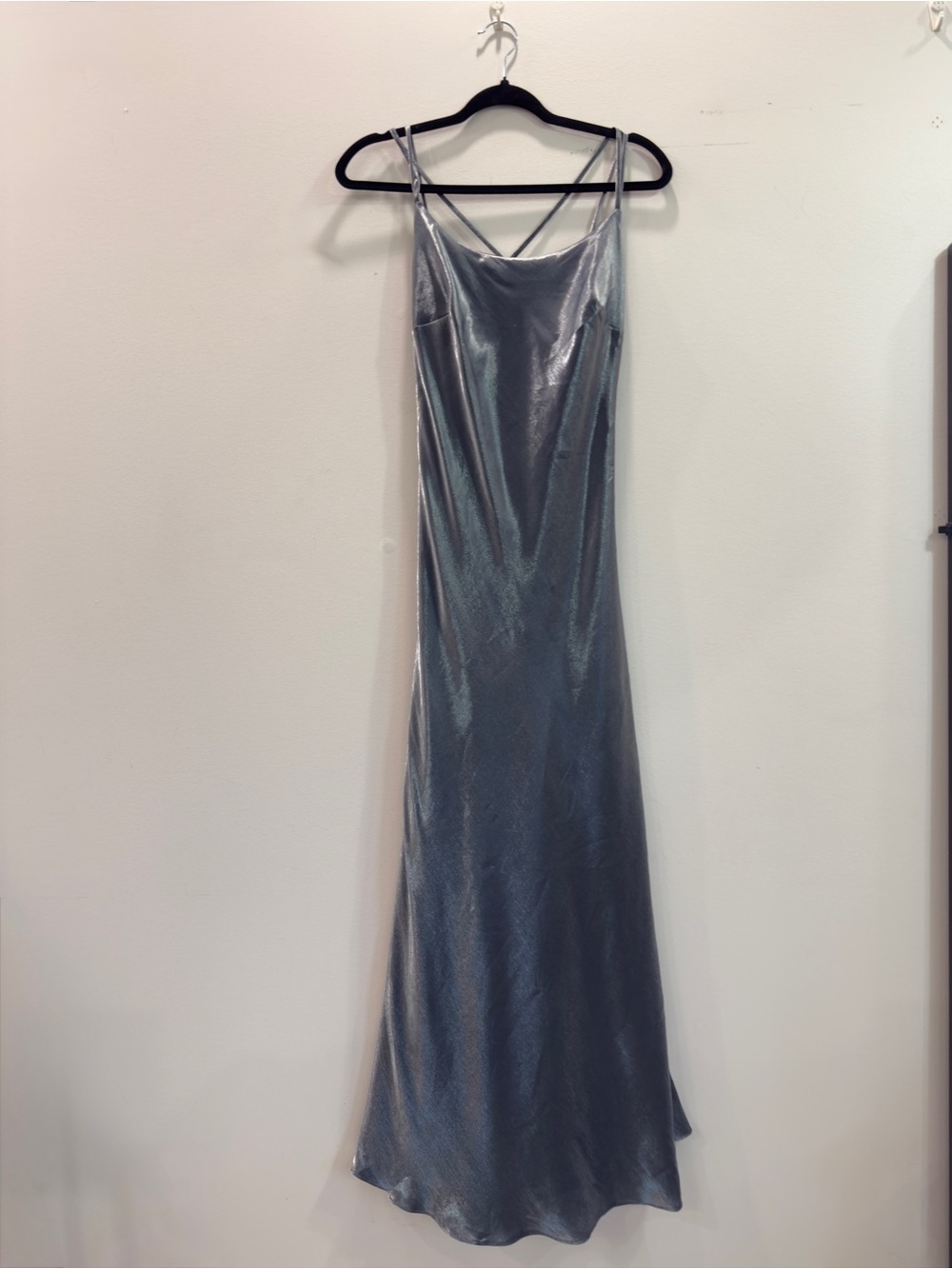 Vintage 90s Geary Roark Kamisato Liquid Metallic Cross-Back Maxi Dress Size 4
